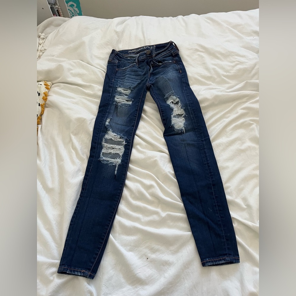 American Eagle Dark Blue Ripped Jeans